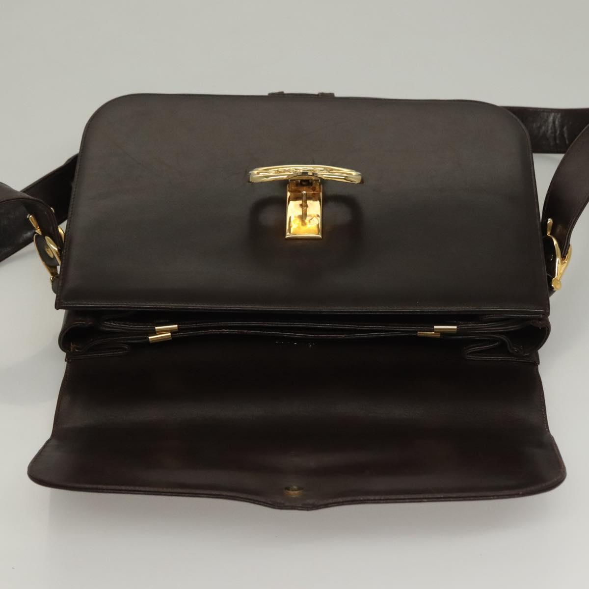 CELINE Shoulder Bag Leather Brown Gold Auth 132899