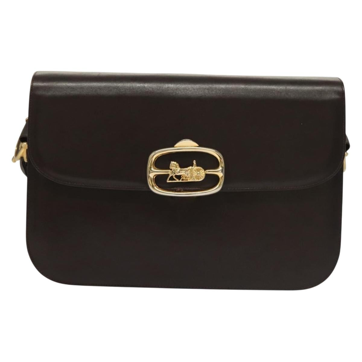 CELINE Shoulder Bag Leather Brown Gold Auth 132899