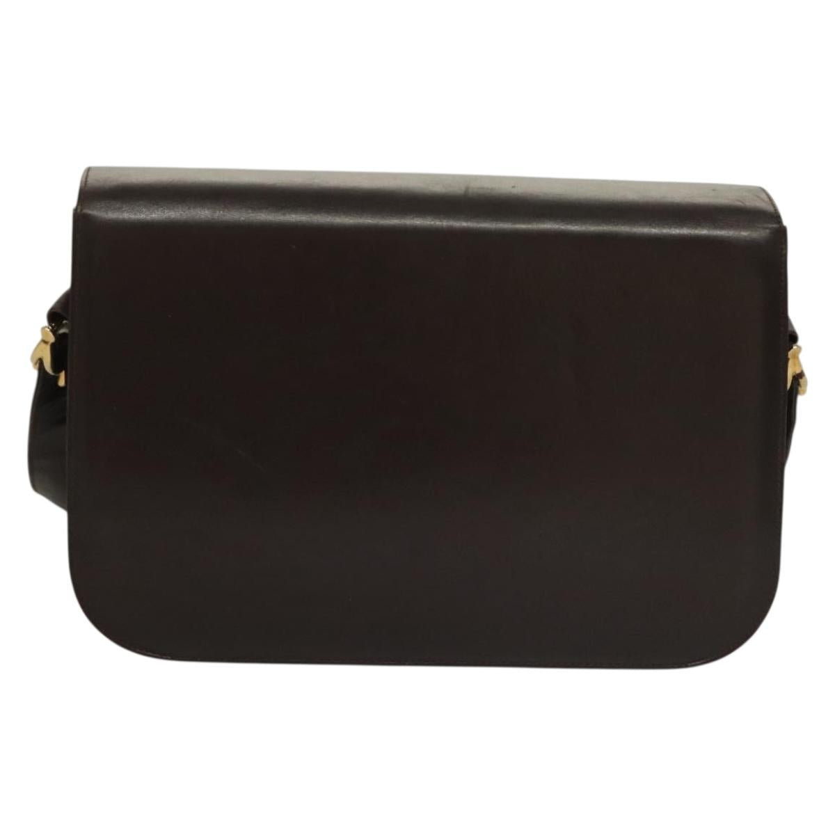 CELINE Shoulder Bag Leather Brown Gold Auth 132899