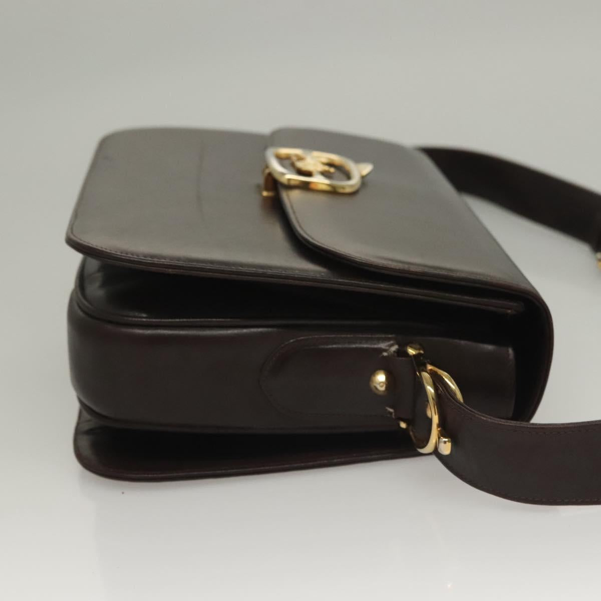 CELINE Shoulder Bag Leather Brown Gold Auth 132899