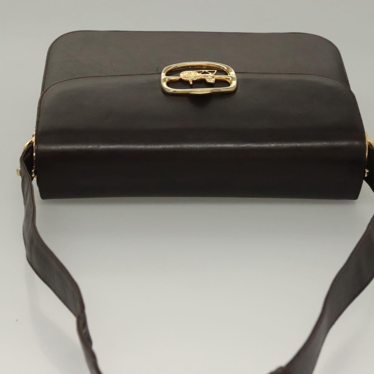 CELINE Shoulder Bag Leather Brown Gold Auth 132899