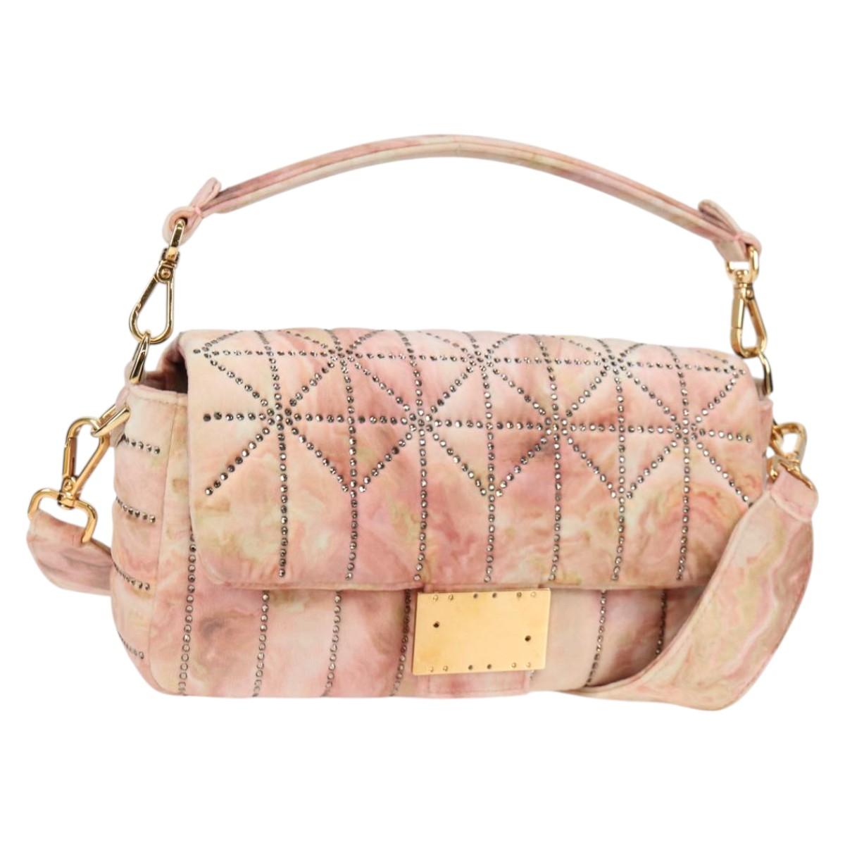 FENDI Holiday Edition Mamma Baguette Bag Velor 2way Pink Gold Auth 132928M