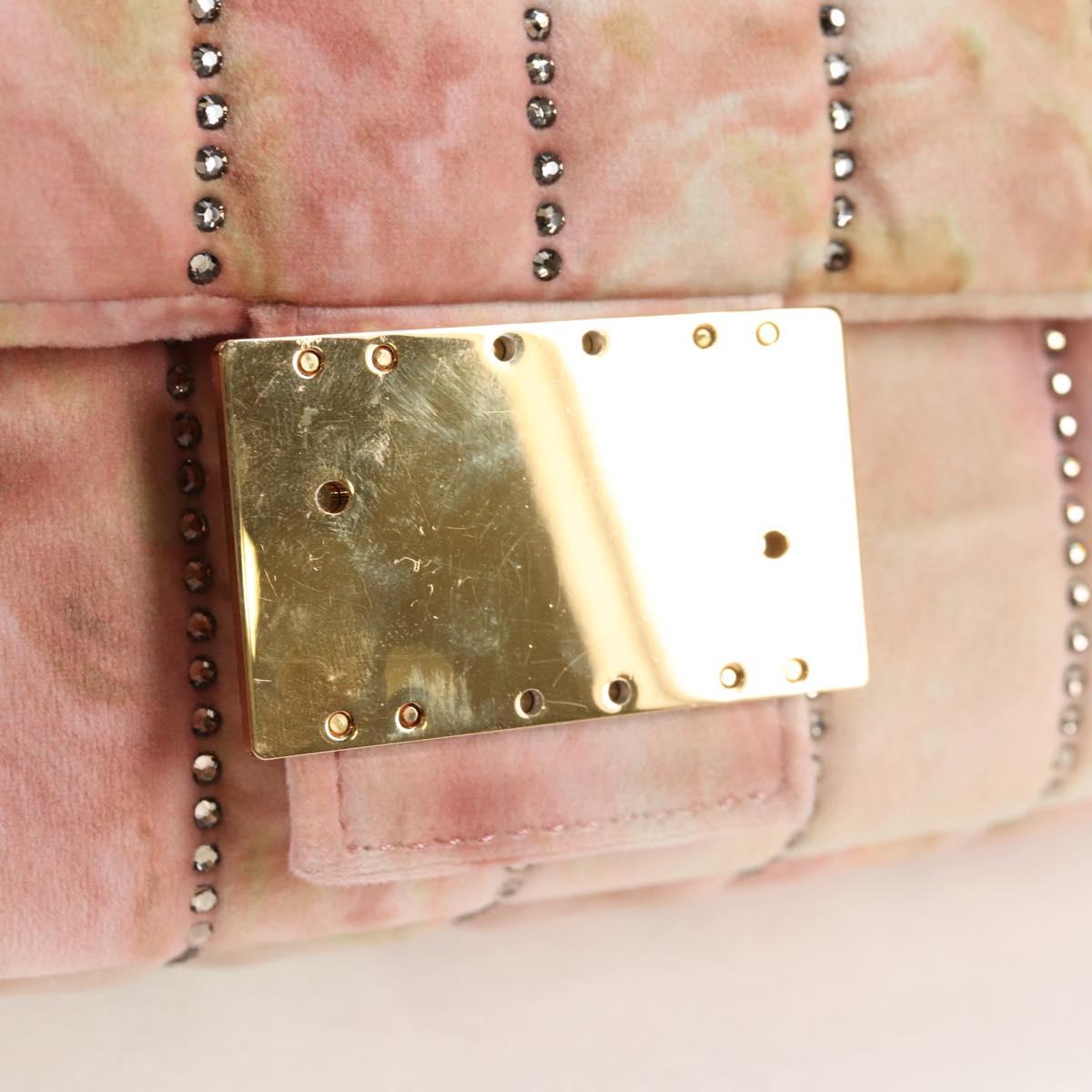 FENDI Holiday Edition Mamma Baguette Bag Velor 2way Pink Gold Auth 132928M