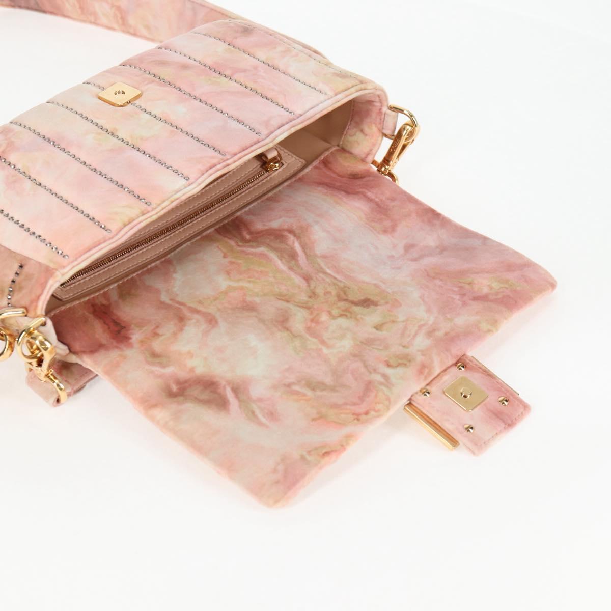 FENDI Holiday Edition Mamma Baguette Bag Velor 2way Pink Gold Auth 132928SAM