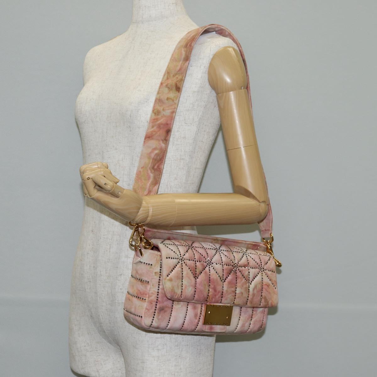 FENDI Holiday Edition Mamma Baguette Bag Velor 2way Pink Gold Auth 132928M