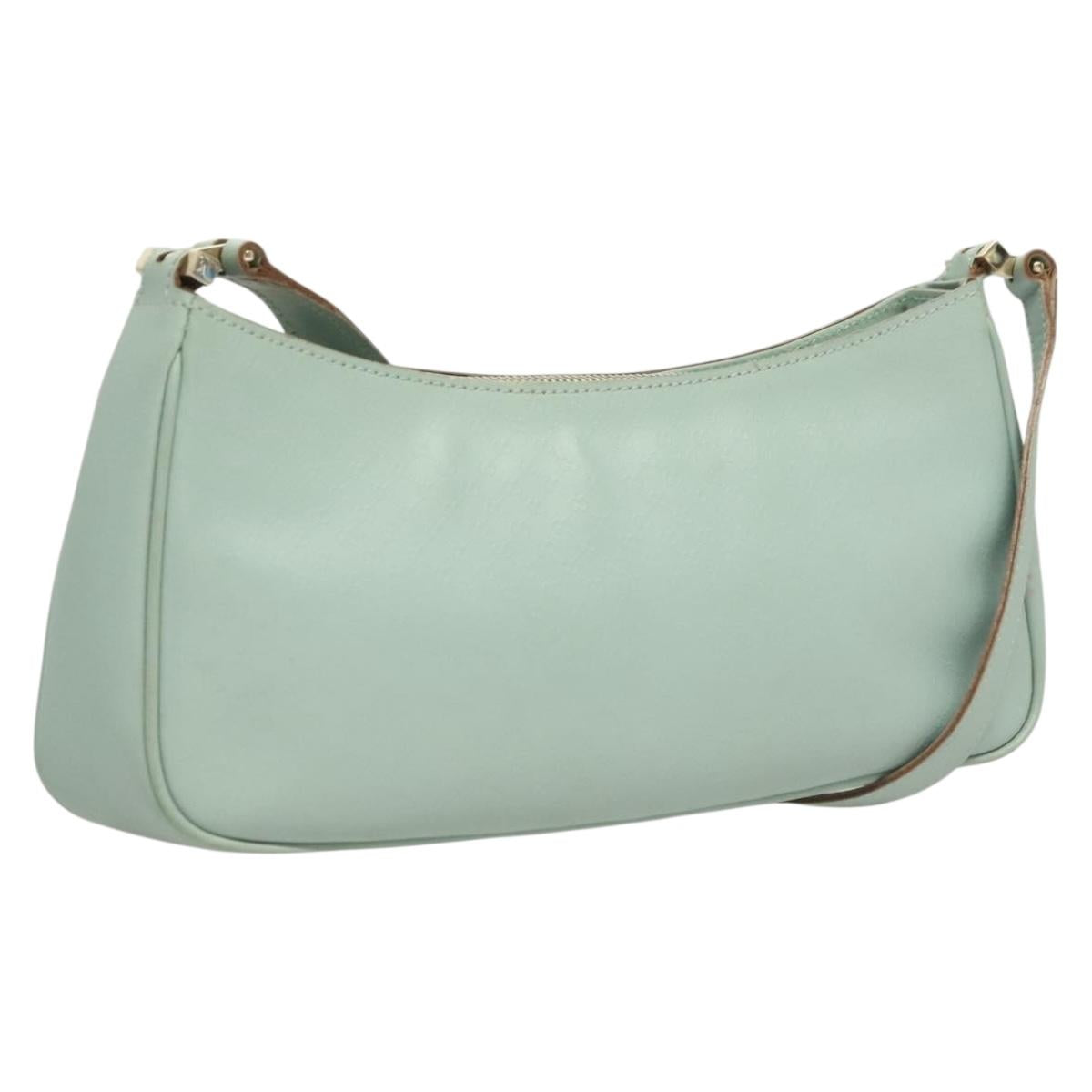 GUCCI Micro GG Canvas Shoulder Bag Leather Light Blue Silver Auth 132939