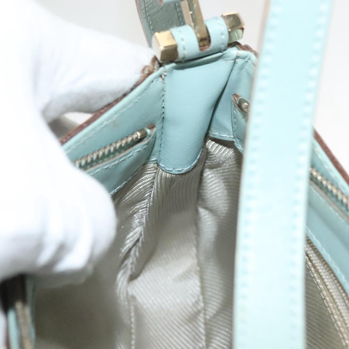 GUCCI Micro GG Canvas Shoulder Bag Leather Light Blue Silver Auth 132939