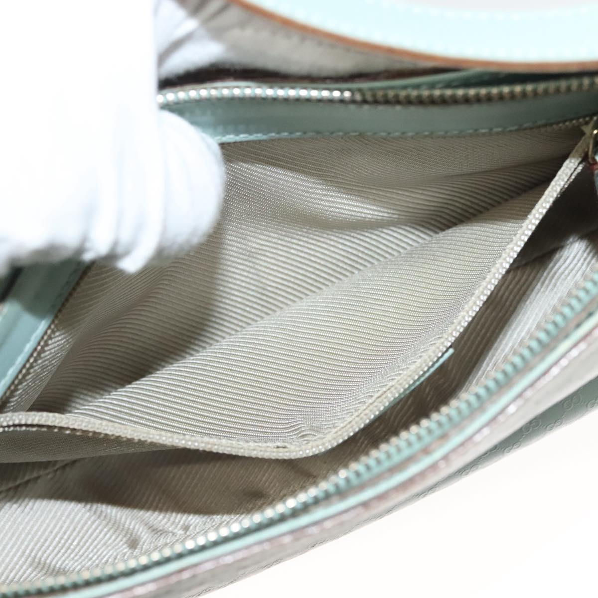 GUCCI Micro GG Canvas Shoulder Bag Leather Light Blue Silver Auth 132939