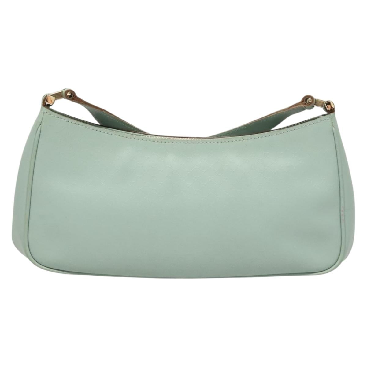 GUCCI Micro GG Canvas Shoulder Bag Leather Light Blue Silver Auth 132939