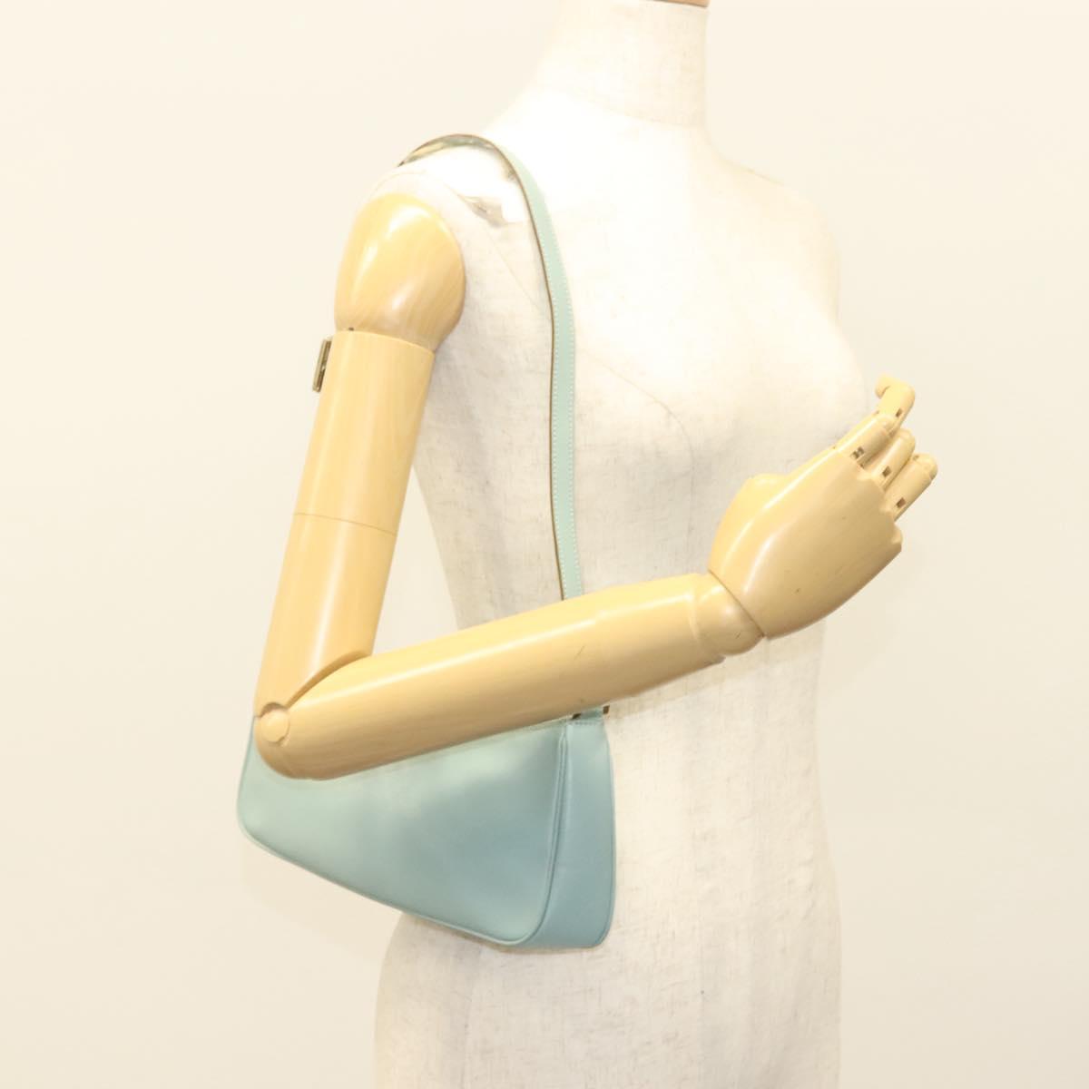GUCCI Micro GG Canvas Shoulder Bag Leather Light Blue Silver Auth 132939