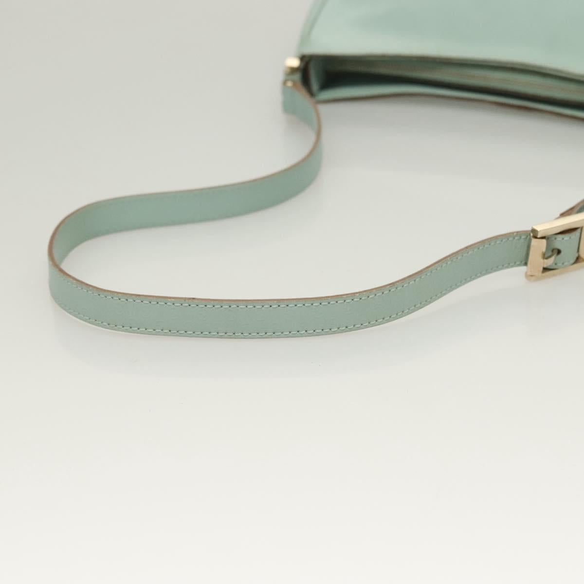 GUCCI Micro GG Canvas Shoulder Bag Leather Light Blue Silver Auth 132939