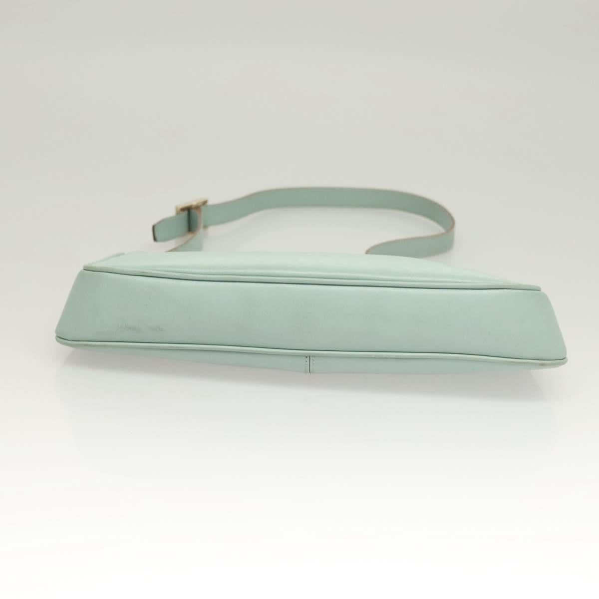 GUCCI Micro GG Canvas Shoulder Bag Leather Light Blue Silver Auth 132939