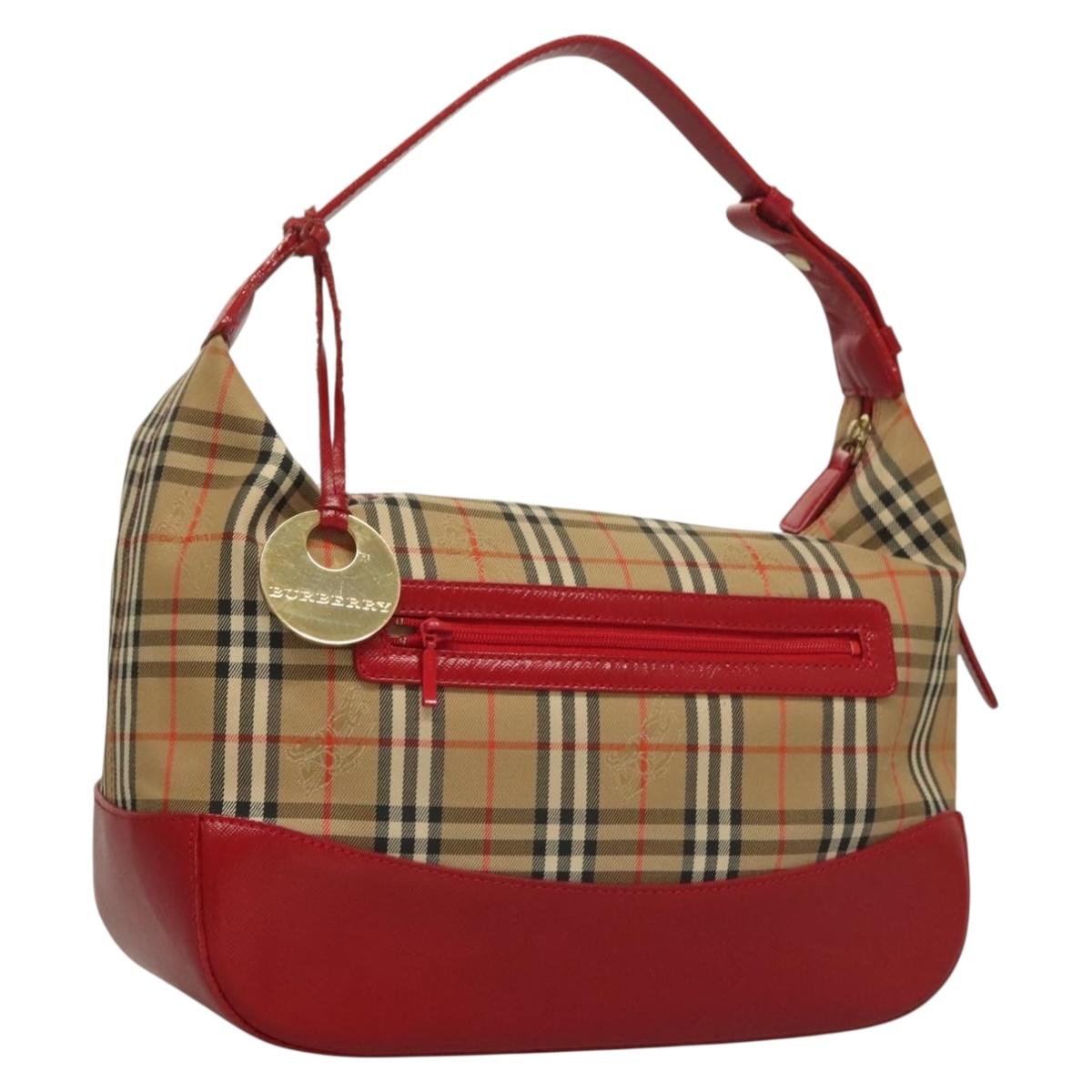 BURBERRY Nova Check Shoulder Bag Canvas Leather Beige Red gold Auth 132941