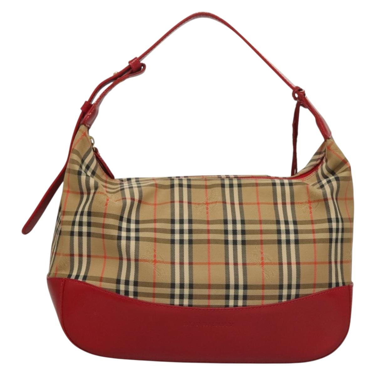 BURBERRY Nova Check Shoulder Bag Canvas Leather Beige Red gold Auth 132941