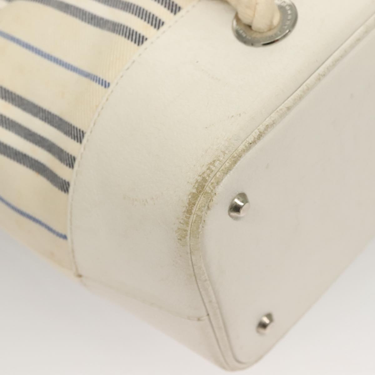 BURBERRY Hand Bag Canvas Leather Ivory Silver Auth 132943