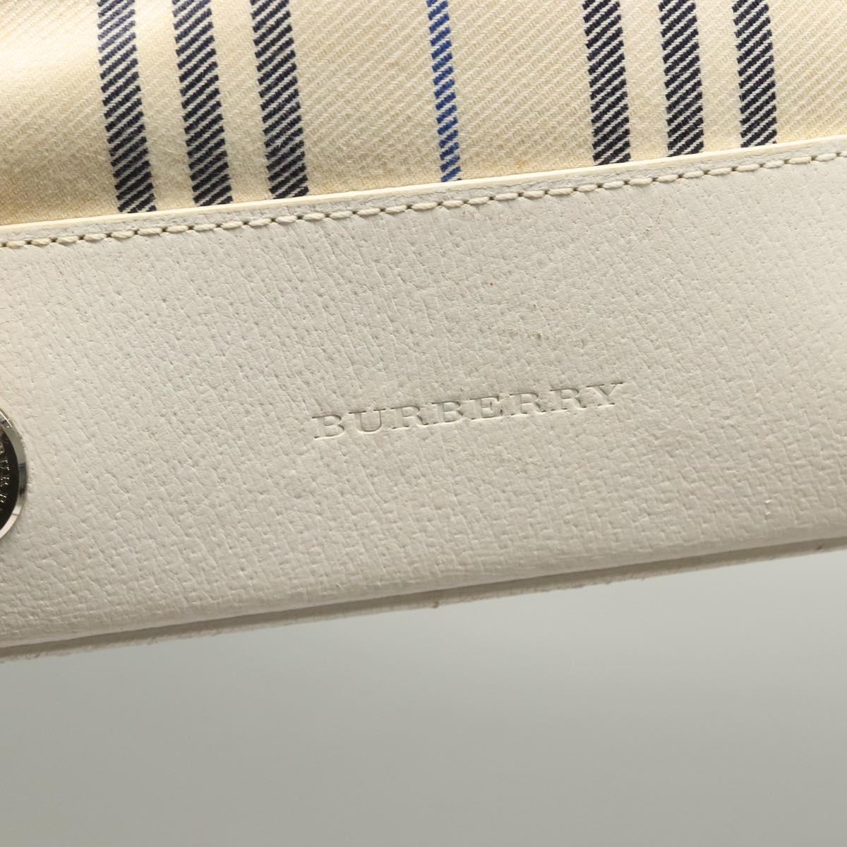 BURBERRY Hand Bag Canvas Leather Ivory Silver Auth 132943