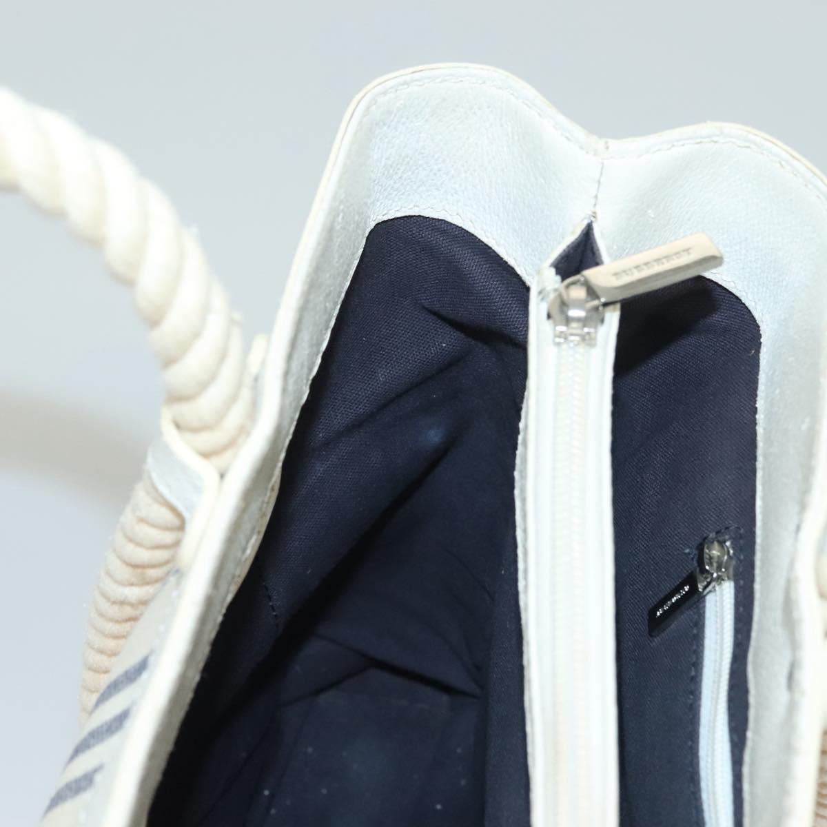 BURBERRY Hand Bag Canvas Leather Ivory Silver Auth 132943