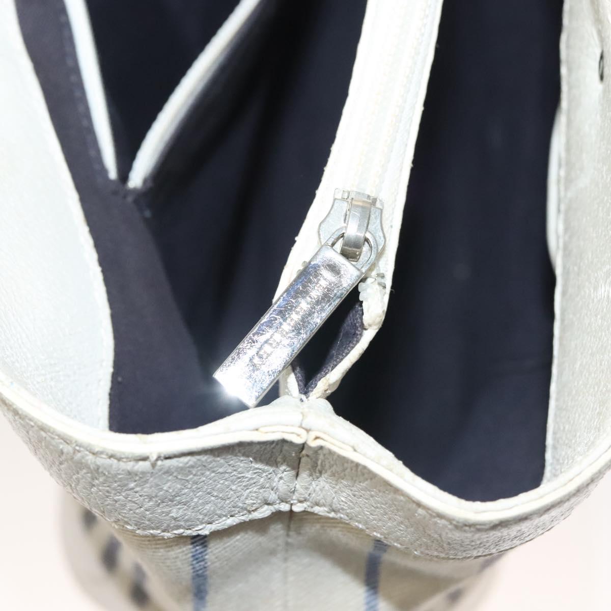 BURBERRY Hand Bag Canvas Leather Ivory Silver Auth 132943