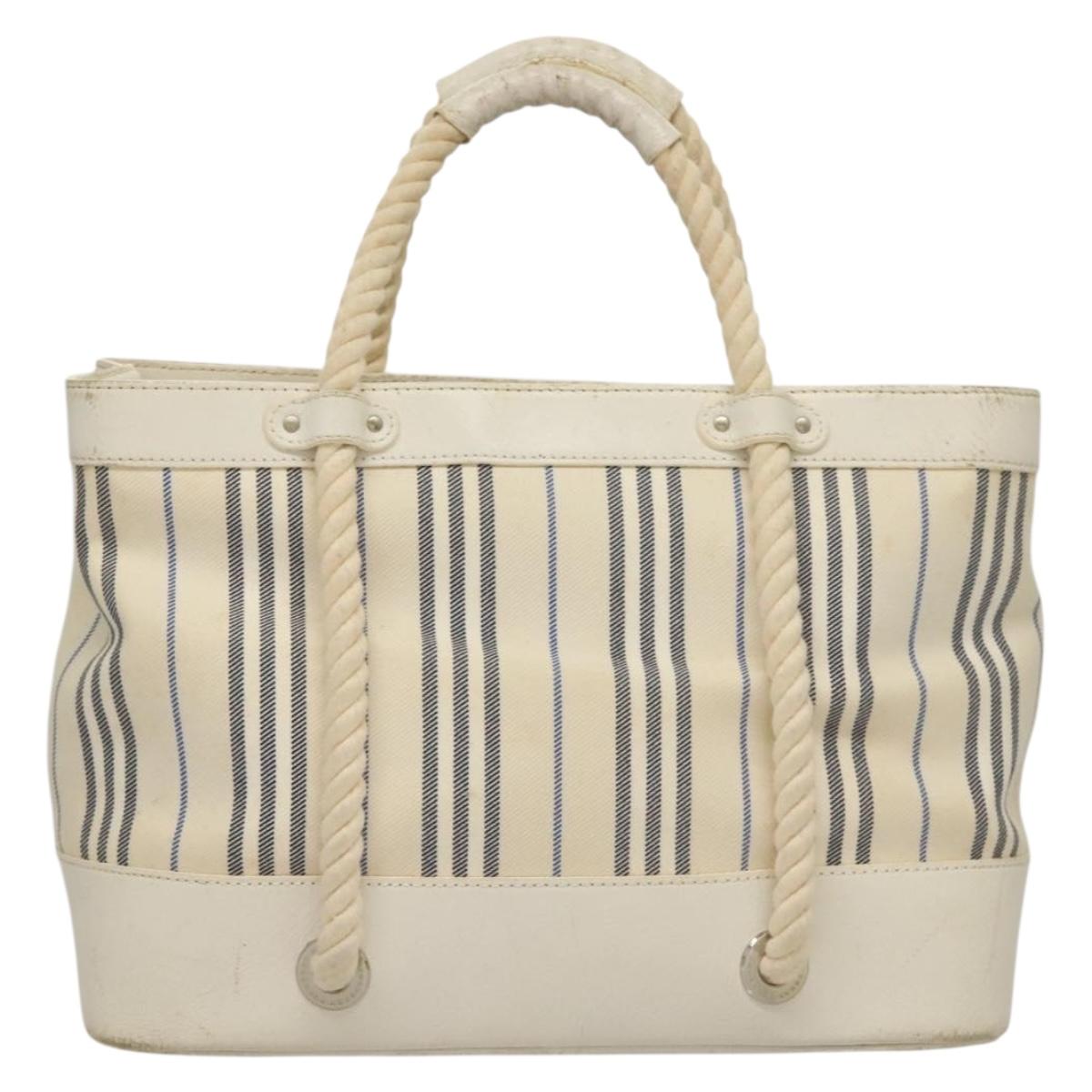 BURBERRY Hand Bag Canvas Leather Ivory Silver Auth 132943