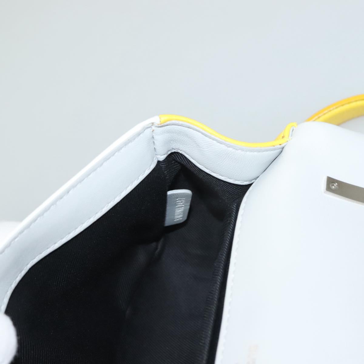 BURBERRY Chain Roller Shoulder Bag Leather White Silver Auth 132944