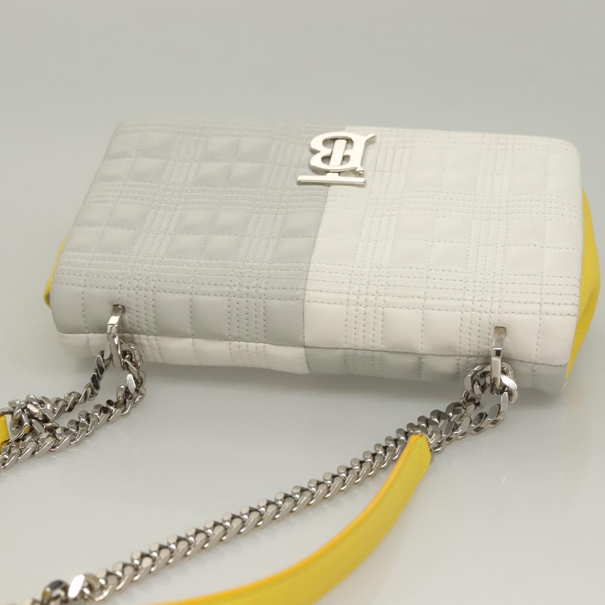 BURBERRY Chain Roller Shoulder Bag Leather White Silver Auth 132944