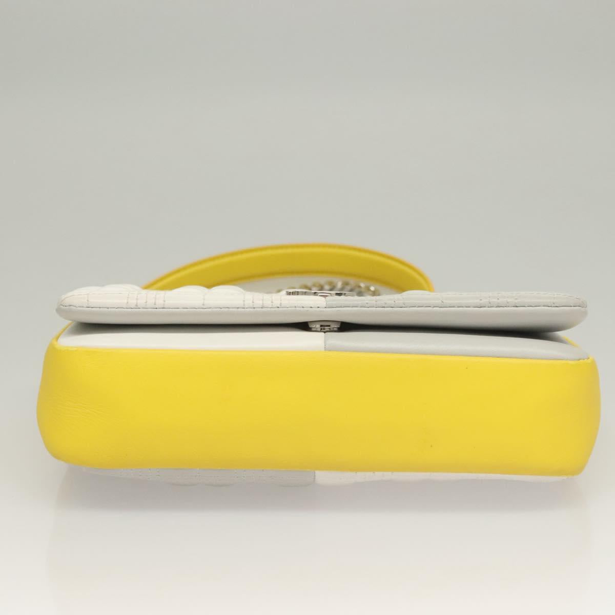 BURBERRY Chain Roller Shoulder Bag Leather White Silver Auth 132944