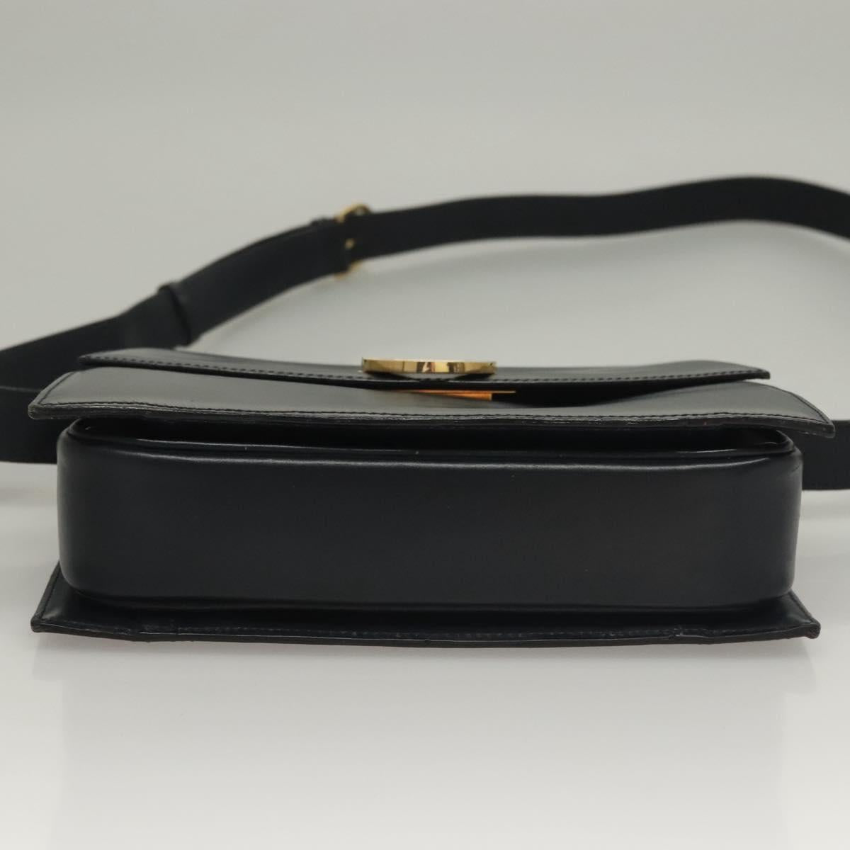 CELINE Shoulder Bag Leather Navy Gold Auth 132947