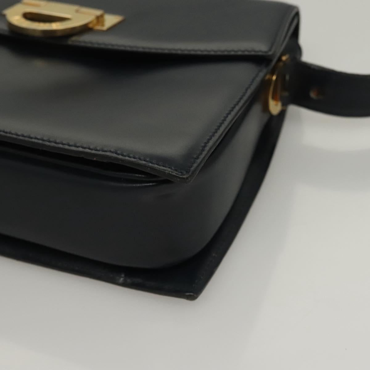 CELINE Shoulder Bag Leather Navy Gold Auth 132947