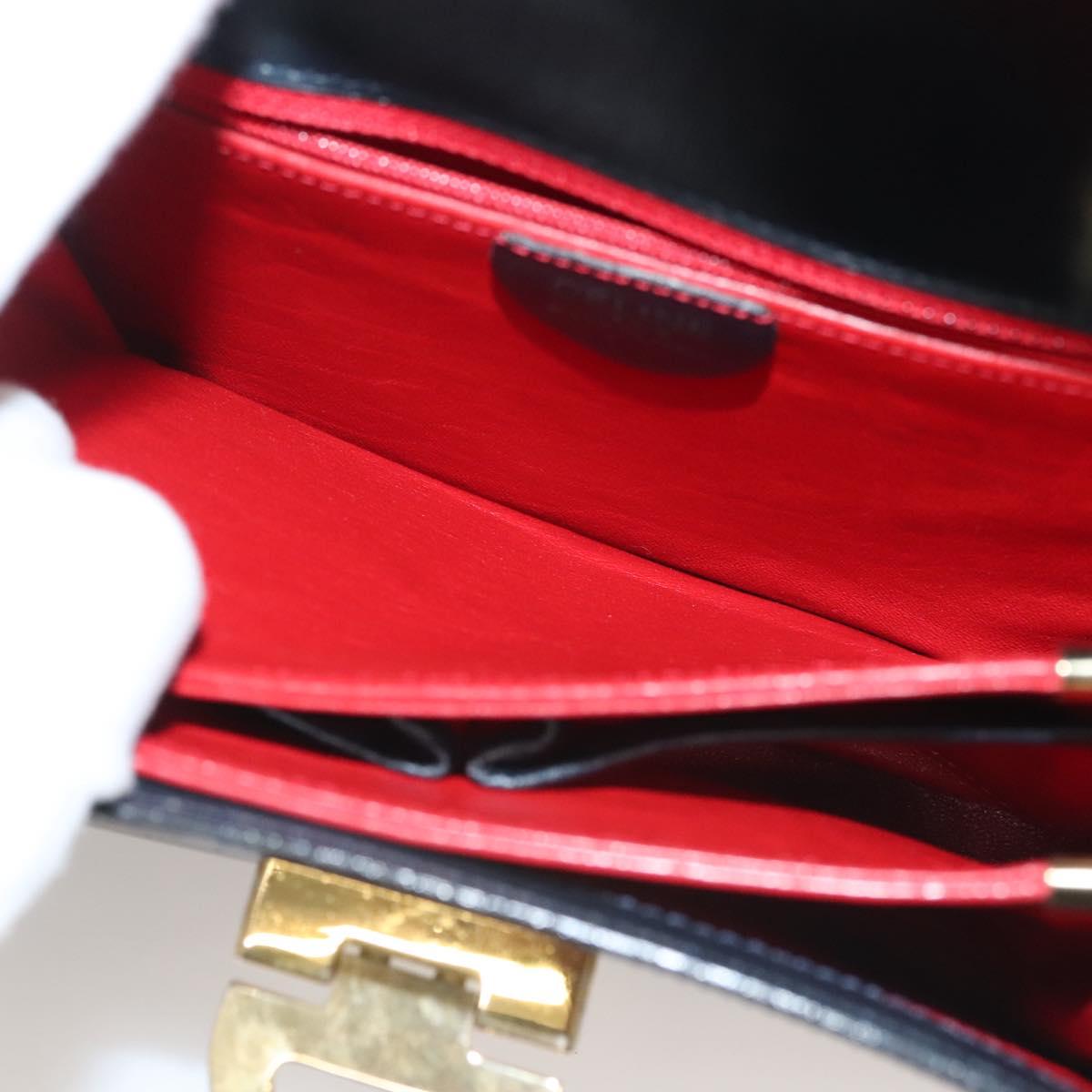 CELINE Shoulder Bag Leather Navy Gold Auth 132947