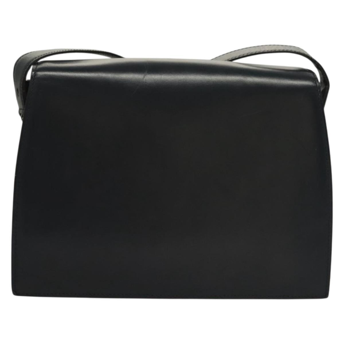 CELINE Shoulder Bag Leather Navy Gold Auth 132947