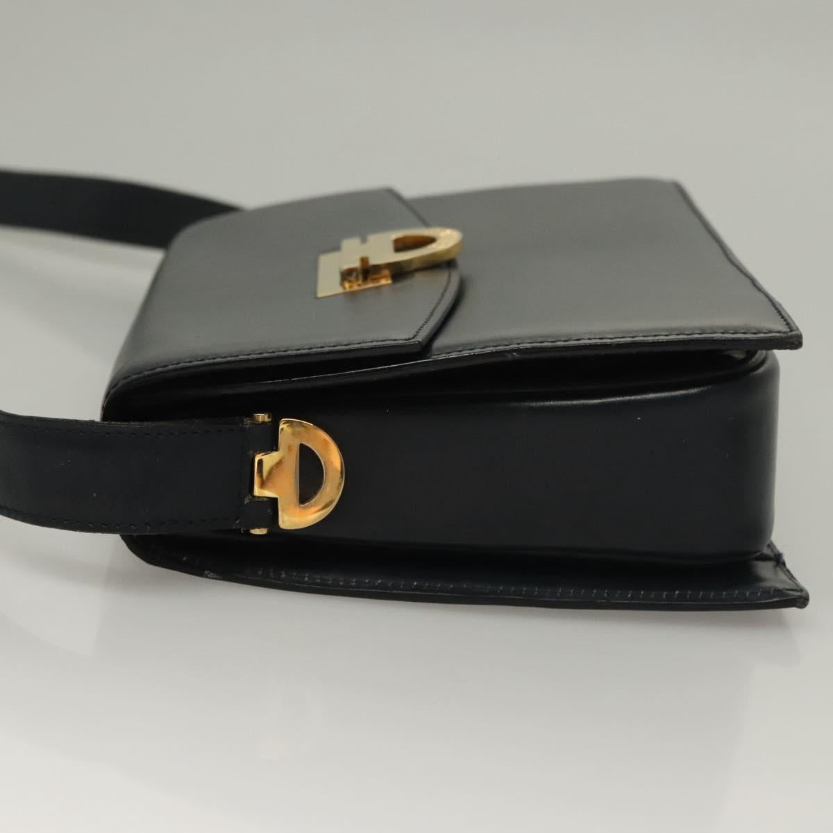 CELINE Shoulder Bag Leather Navy Gold Auth 132947