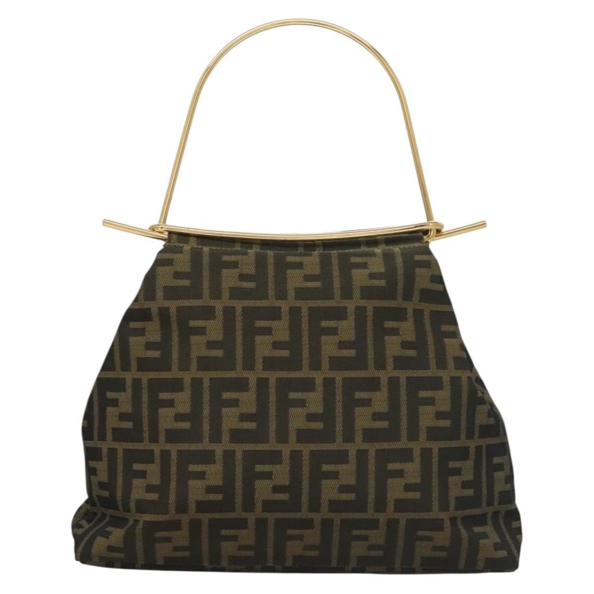 FENDI Zucca Canvas Metal Hand Bag Black Brown gold Auth 132951