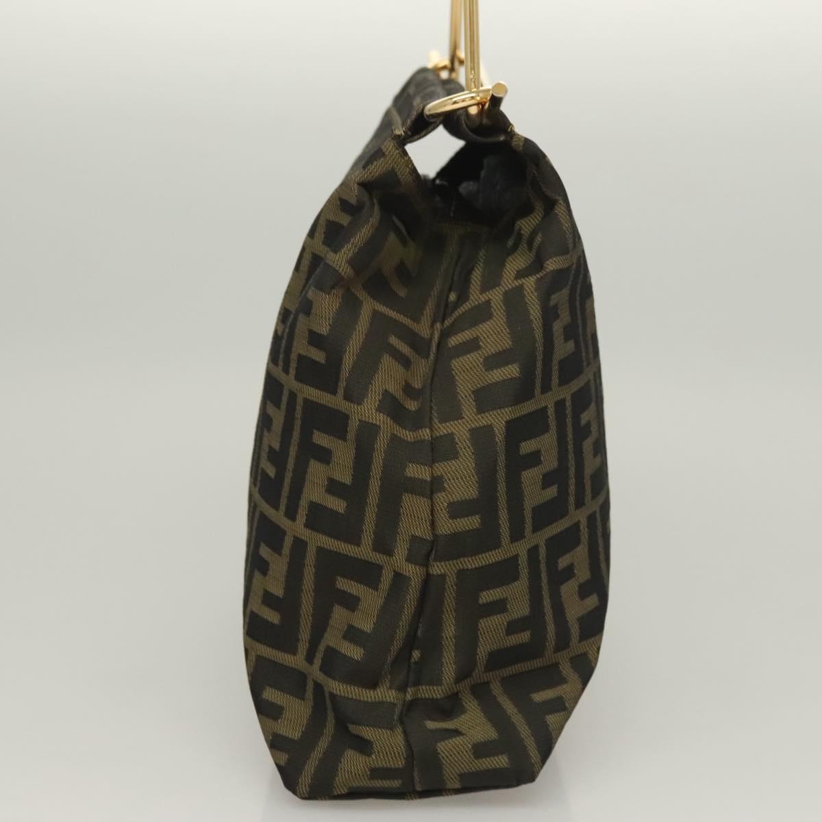 FENDI Zucca Canvas Metal Hand Bag Black Brown gold Auth 132951