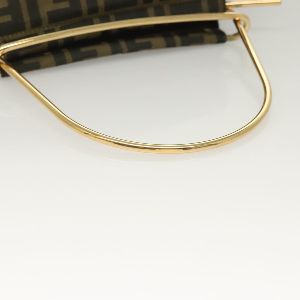 FENDI Zucca Canvas Metal Hand Bag Black Brown gold Auth 132951