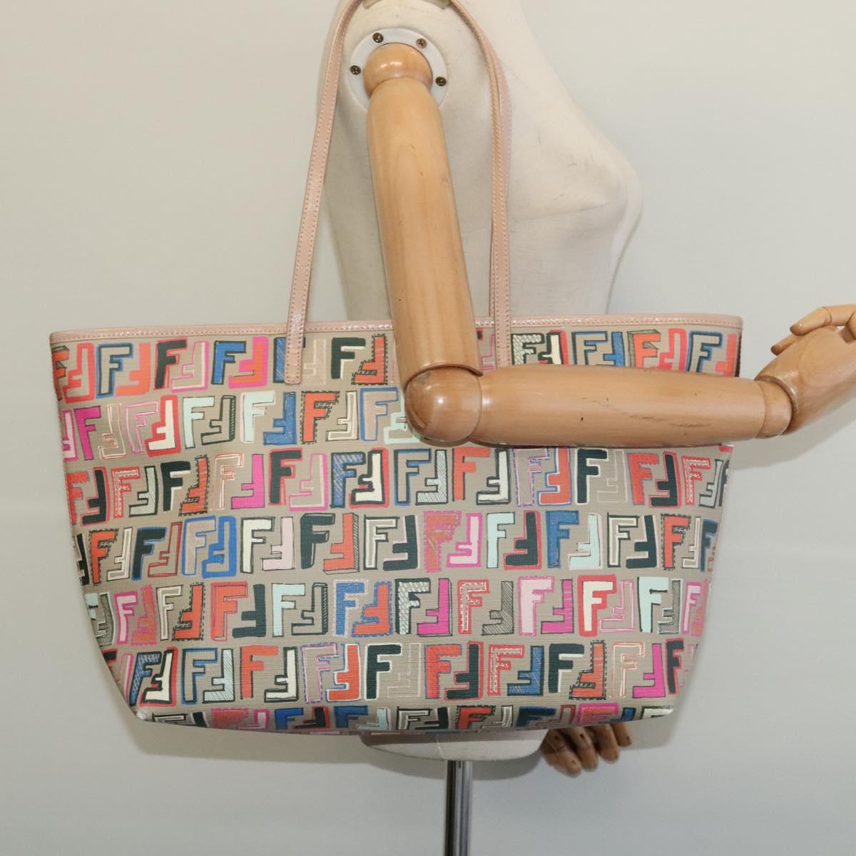 FENDI Zucca Canvas Tote Bag PVC Multicolor Gold Auth 132953V