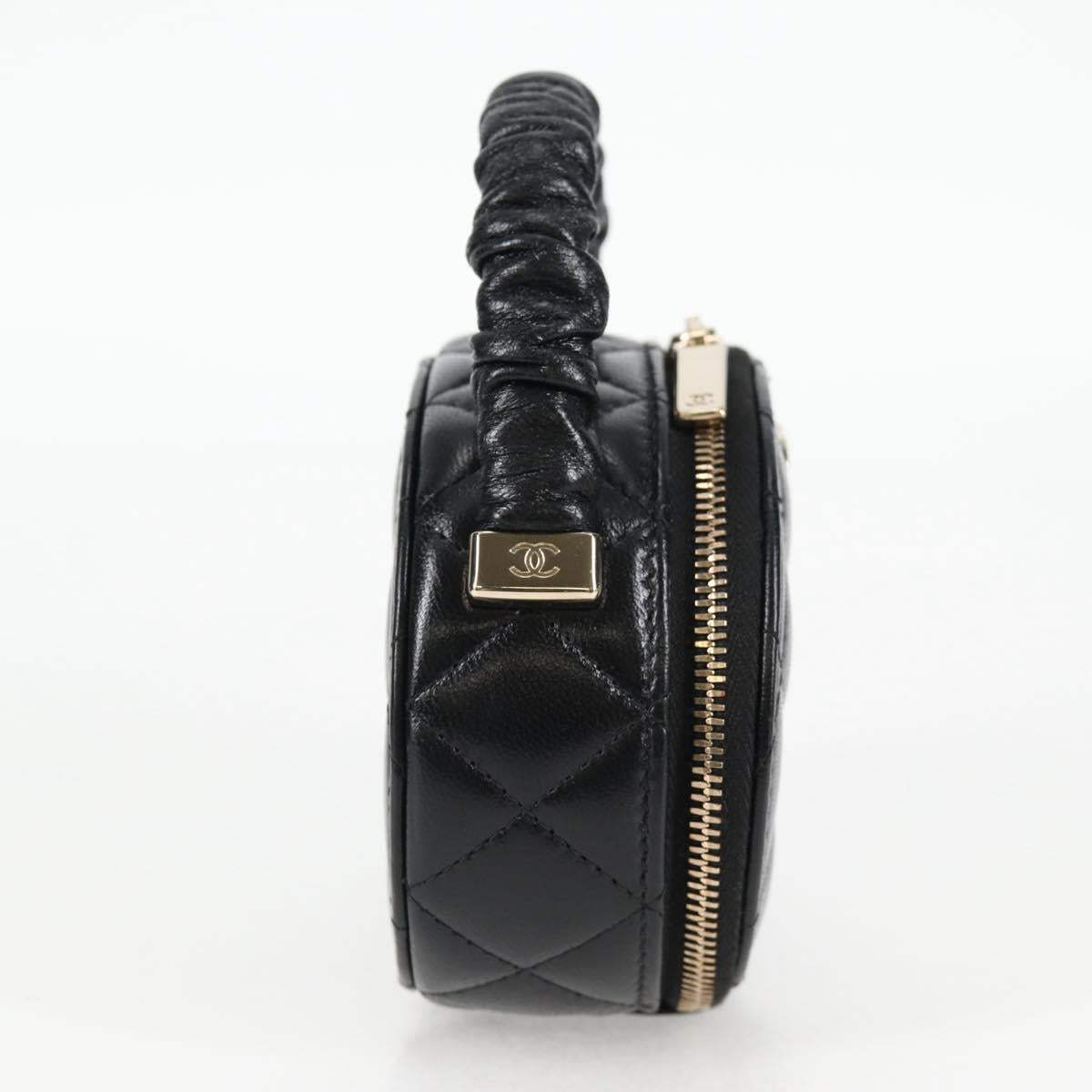 CHANEL Matelasse Pouch Lamb Skin Black Gold CC Auth 132970M