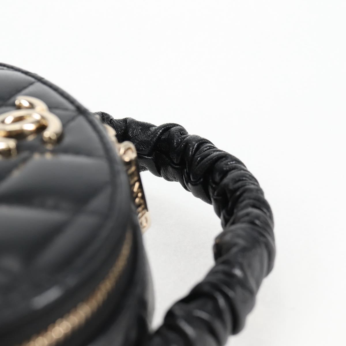 CHANEL Matelasse Pouch Lamb Skin Black Gold CC Auth 132970M