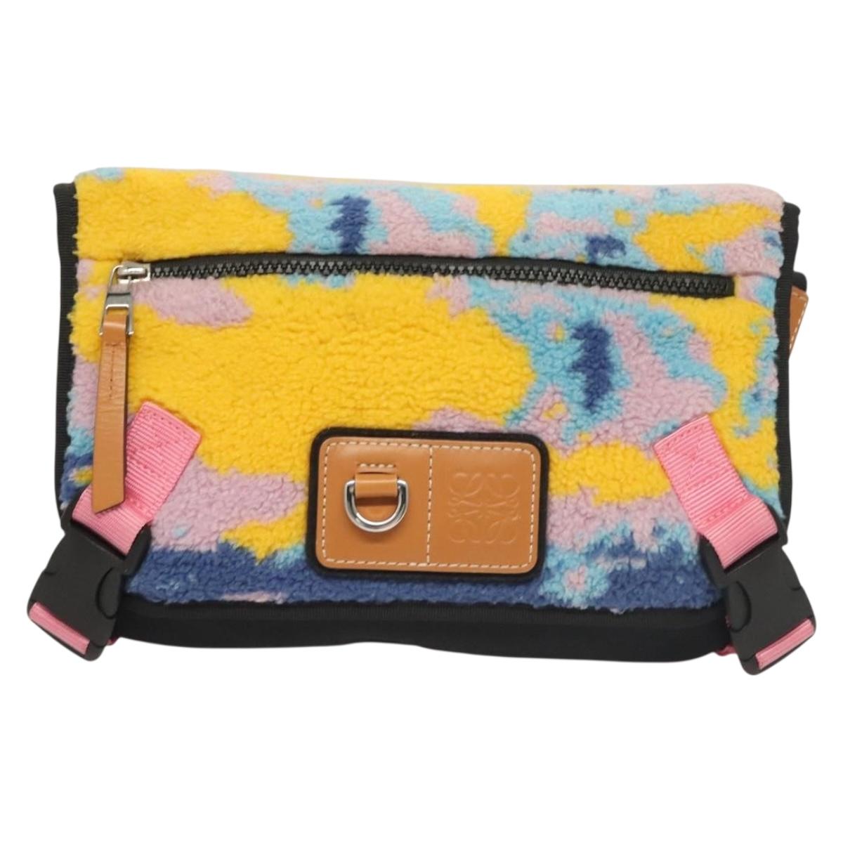 LOEWE Anagram Small Messenger Shoulder Bag Wool Black Silver Auth 132972SAM