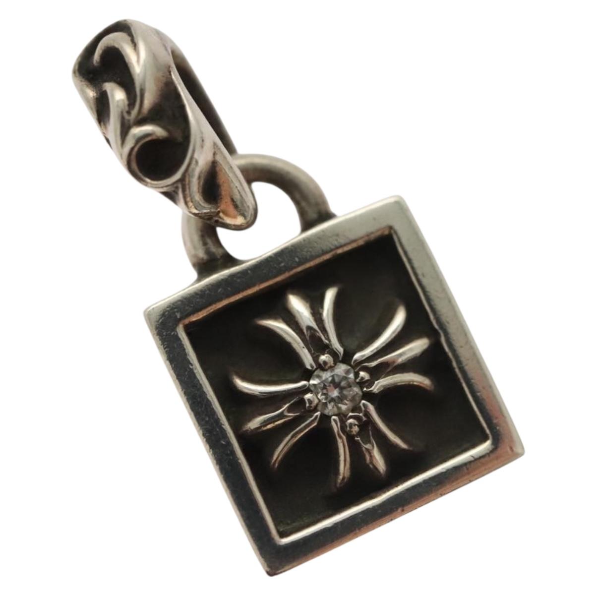 Chrome Hearts Framed CH Plus 1 Diamond Pendant Top Ag925 Silver Auth 132981M