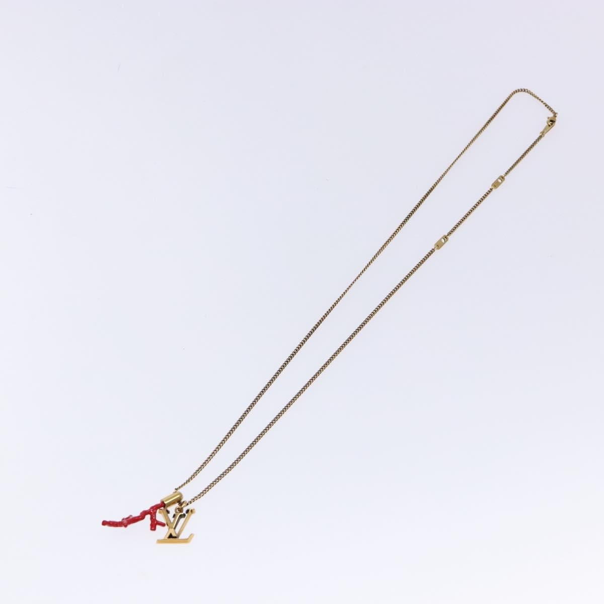 LOUIS VUITTON LVprinted Initials Coral Necklace Metal Gold M68903 Auth 132987M