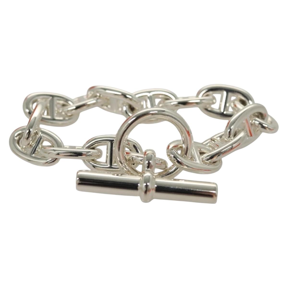 HERMES Chene Dunkle MM Bracelet Ag925 14 Links Silver Auth 132989SM