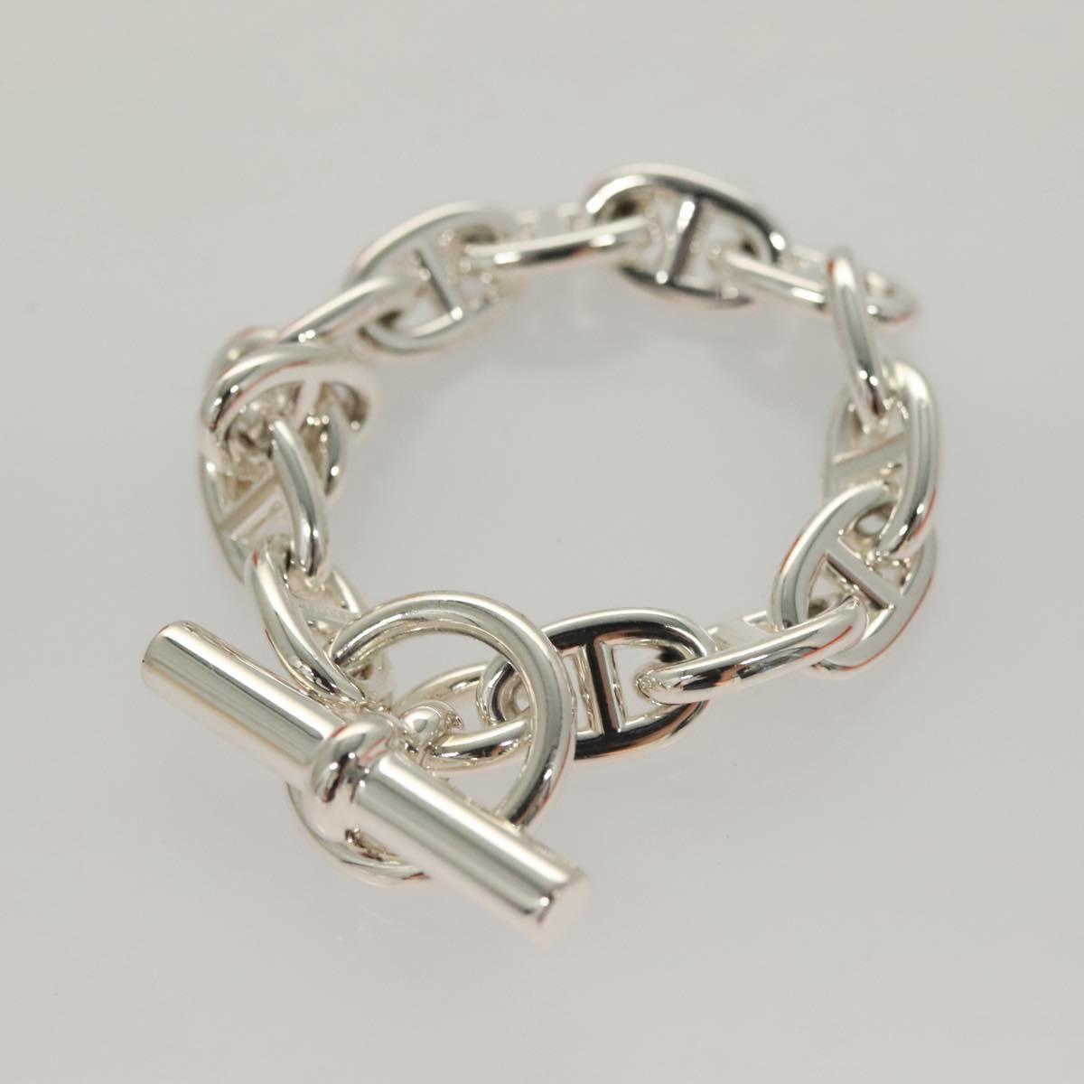 HERMES Chene Dunkle MM Bracelet Ag925 14 Links Silver Auth 132989SM