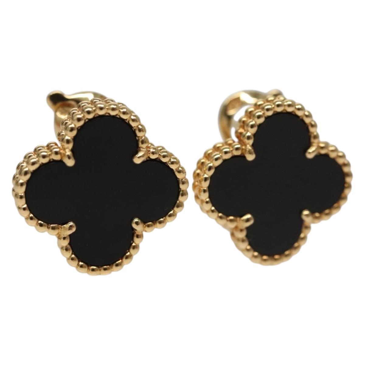 Van Cleef & Arpels Vintage Alhambra Onyx Pierce 18K Gold(750) Gold Auth 132990M