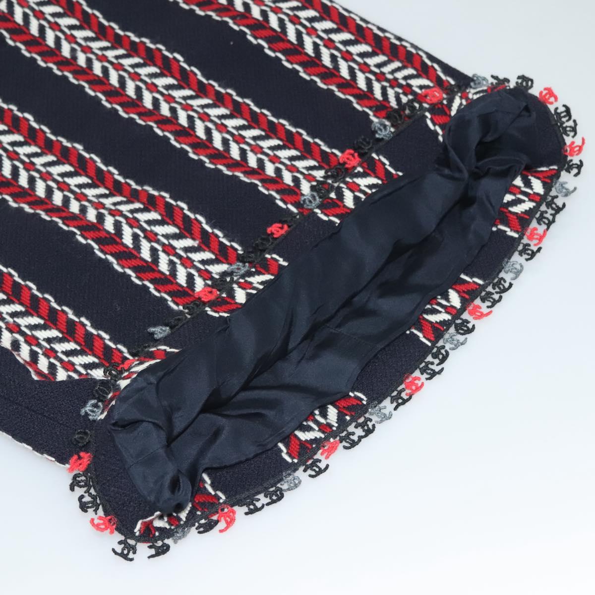 CHANEL Skirt Tweed Navy Red CC Auth 132997M