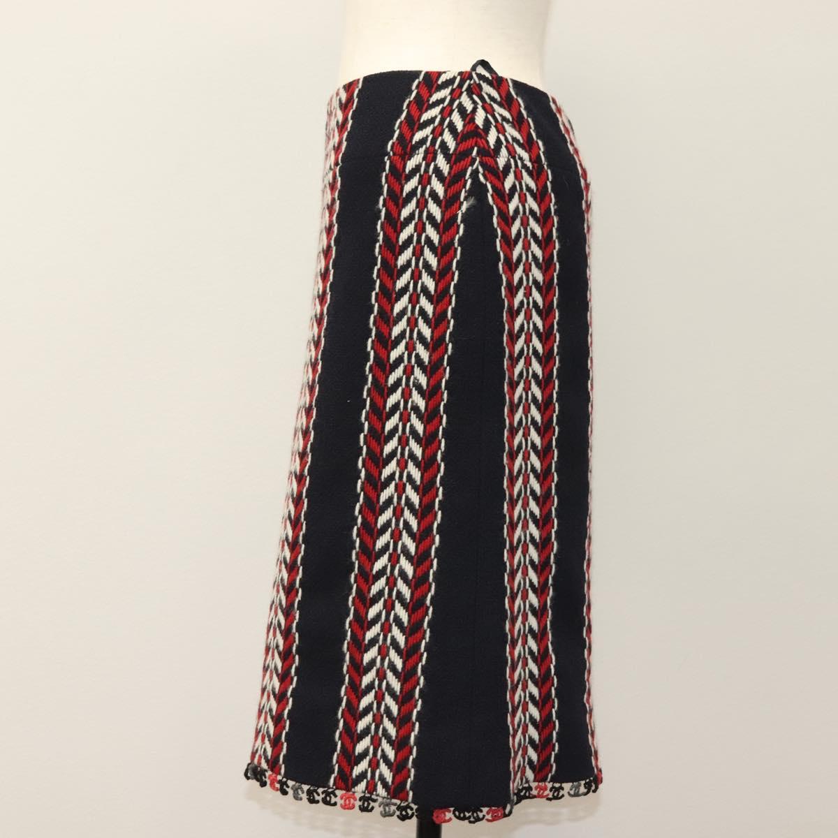 CHANEL Skirt Tweed Navy Red CC Auth 132997M