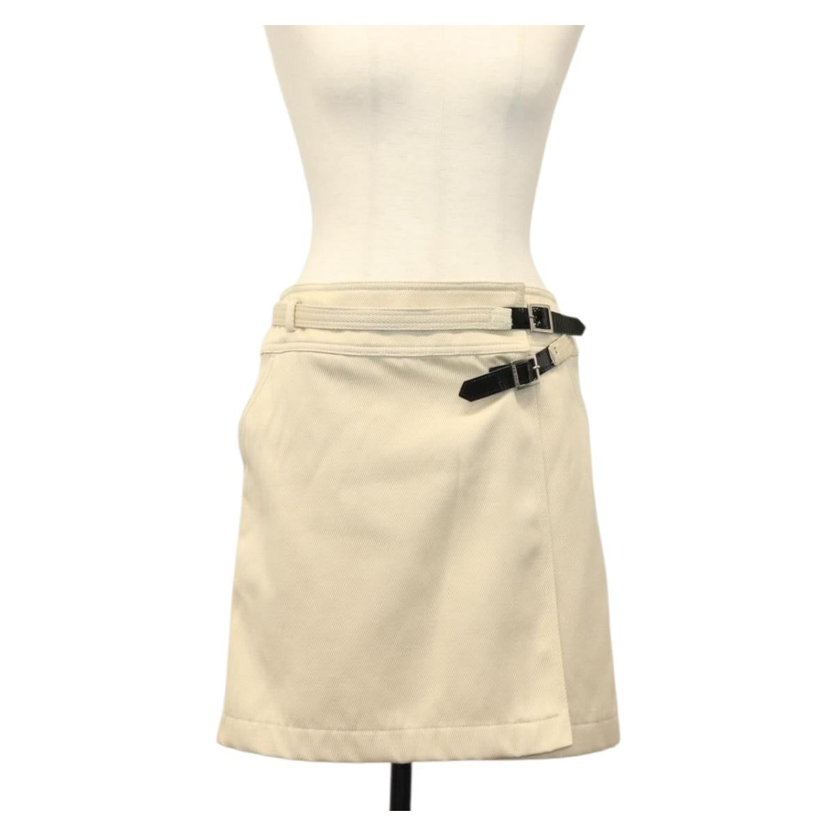 CHANEL Skirt Denim Leather Beige CC Auth 133000M