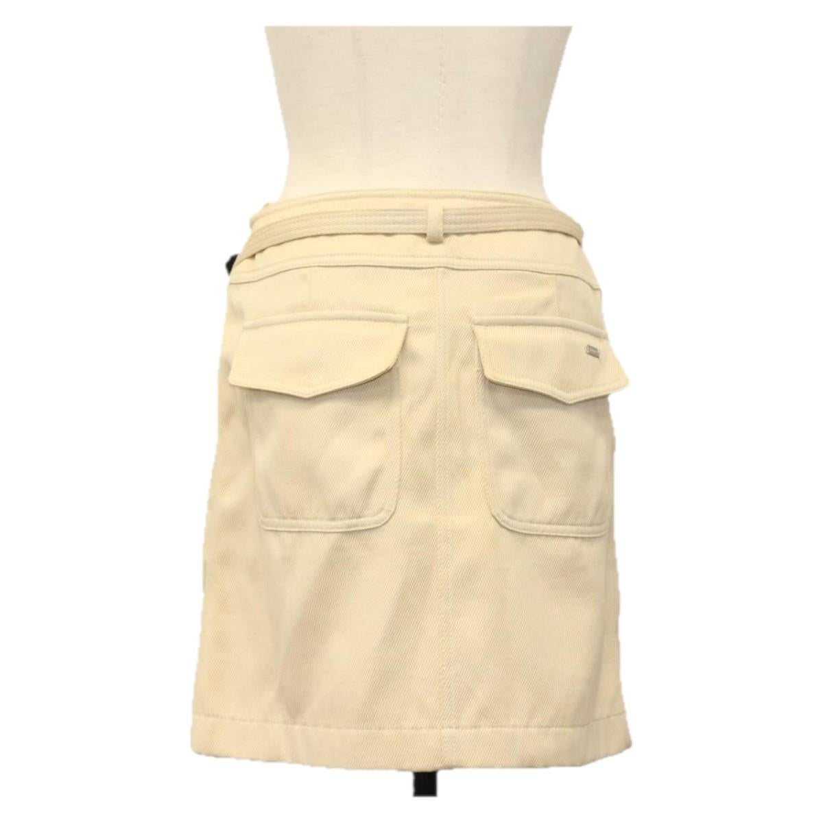 CHANEL Skirt Denim Leather Beige CC Auth 133000M
