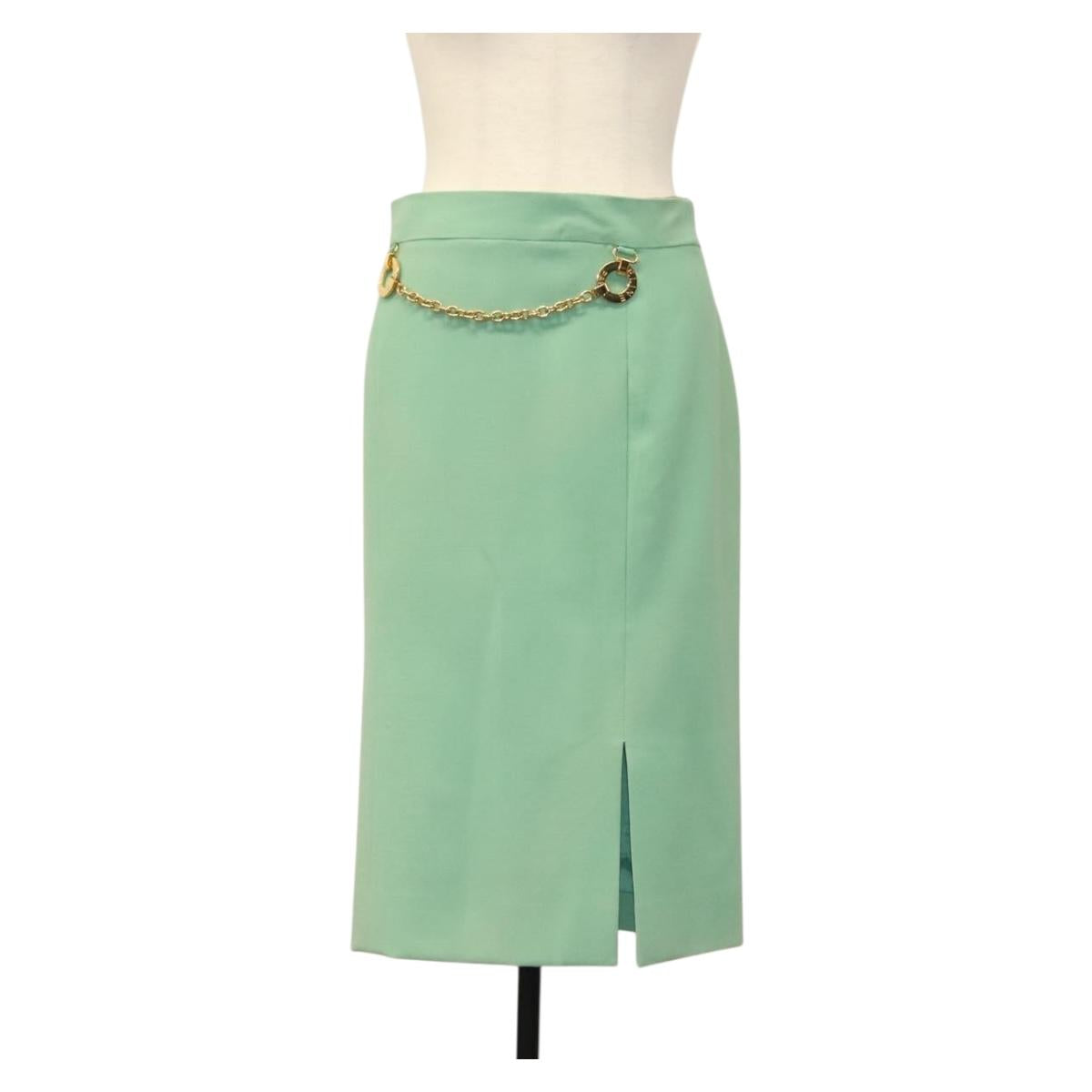 CELINE Skirt Wool Green CC Auth 133003M