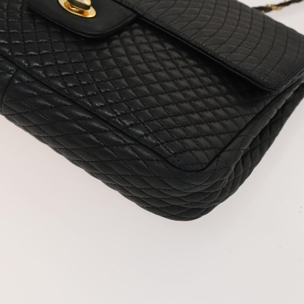 BALLY Chain Shoulder Bag Leather Black Gold Auth 133026