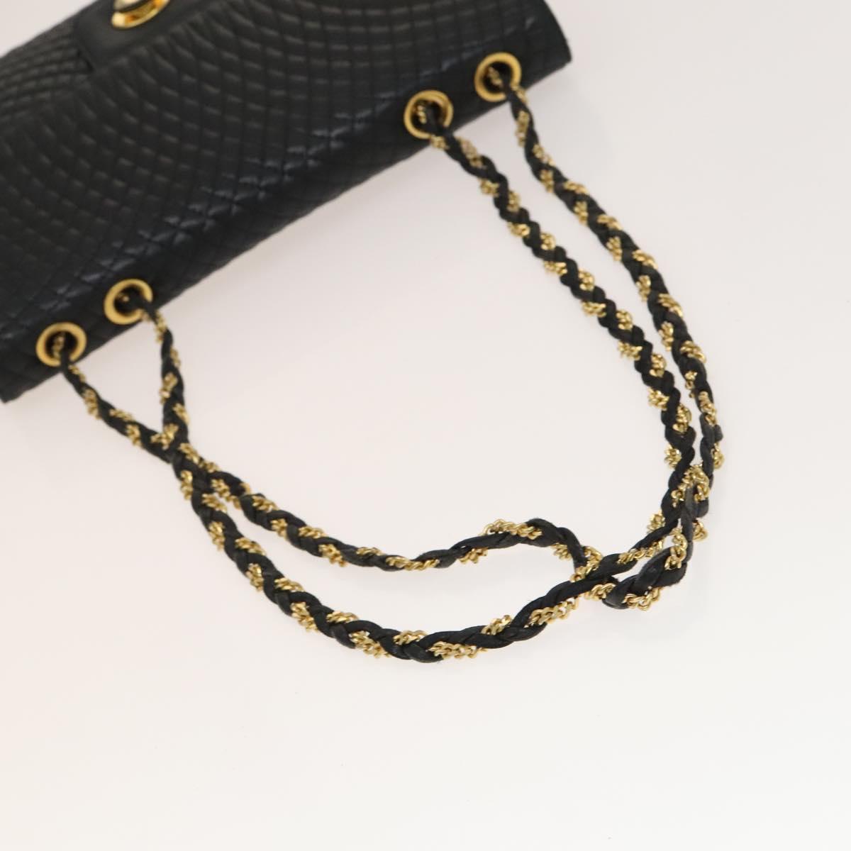 BALLY Chain Shoulder Bag Leather Black Gold Auth 133026